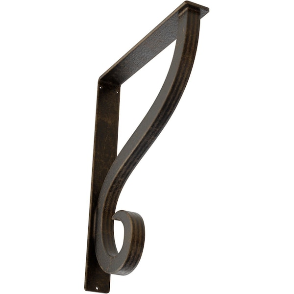 Ekena Millwork Ashford Triple, Wrought Iron Bracket, (Triple center brace), Antiqued Brass 2"W x 12"D x 15"H BKTM02X12X15TASABS - main